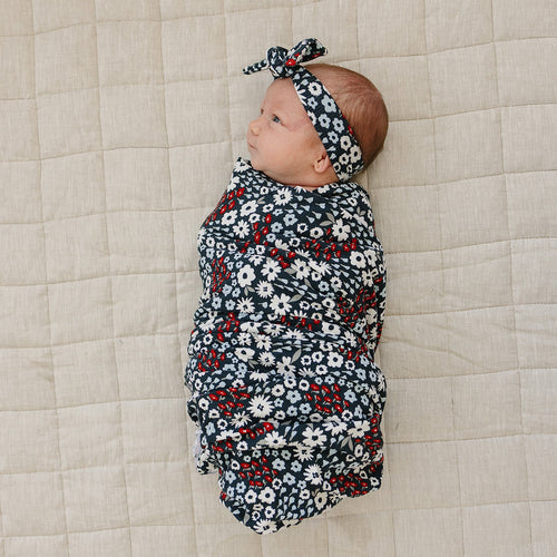 Americana Floral Ribbed Bamboo Stretch Swaddle